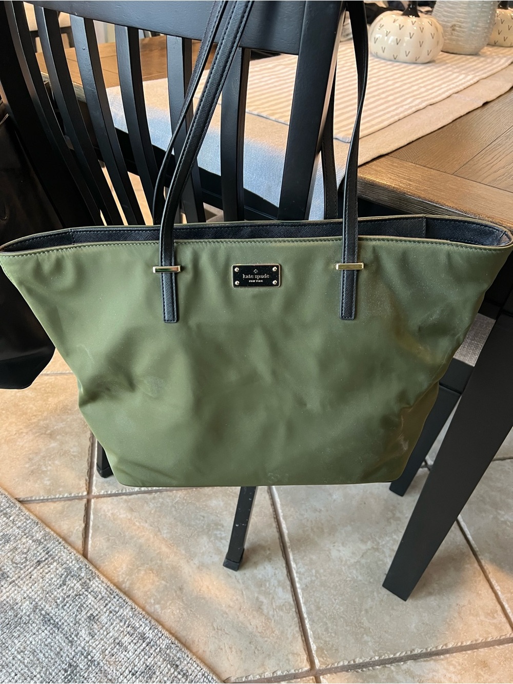 kate spade Olive Nylon Tote with Black Straps